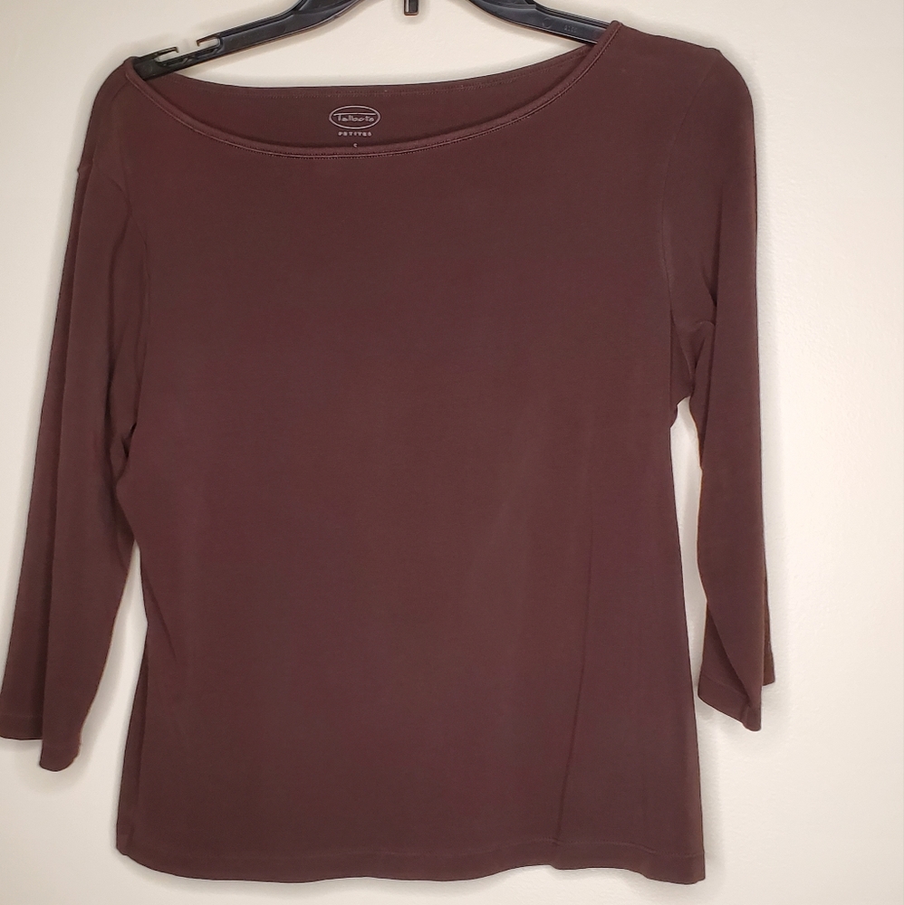 Talbots Petite Small Brown 3/4 Sleeve Shirt